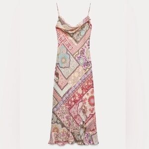 NWOT Zara Floral Patchwork Midi Slip Dress